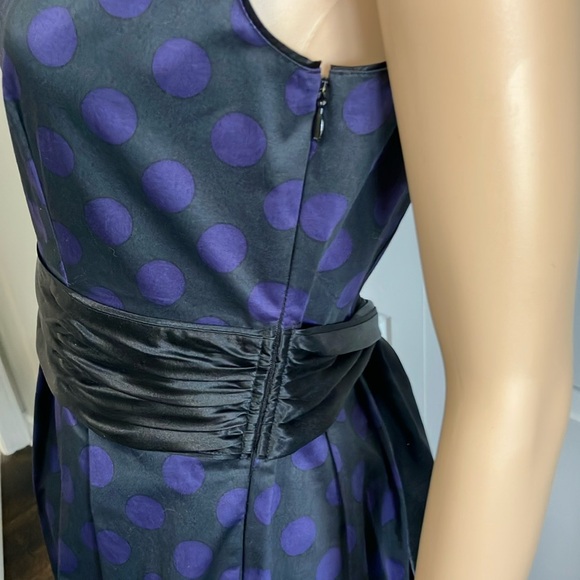 Club Monaco | Purple and Black Polka Dot Midi Dress Sleeveless Crew Neck - Picture 8 of 14